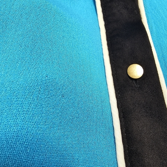 John Moon Texas cowgirl XXL Button down western top with fringe.  Teal/black - Picture 12 of 16